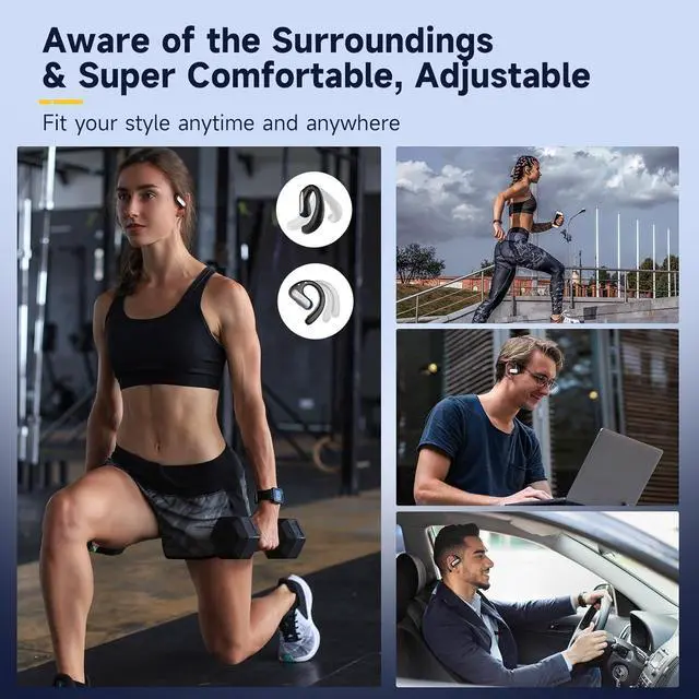 Alt view image 5 of 7 - Pro Open Ear Headphones,Bluetooth 5.2 Wireless Earbuds,46 Hours Playtime with Charging Case, Extra Deep Bass,IPX5 Waterproof,for Sports,Gaming,Office,Running,Cycling,Driving,Hiking