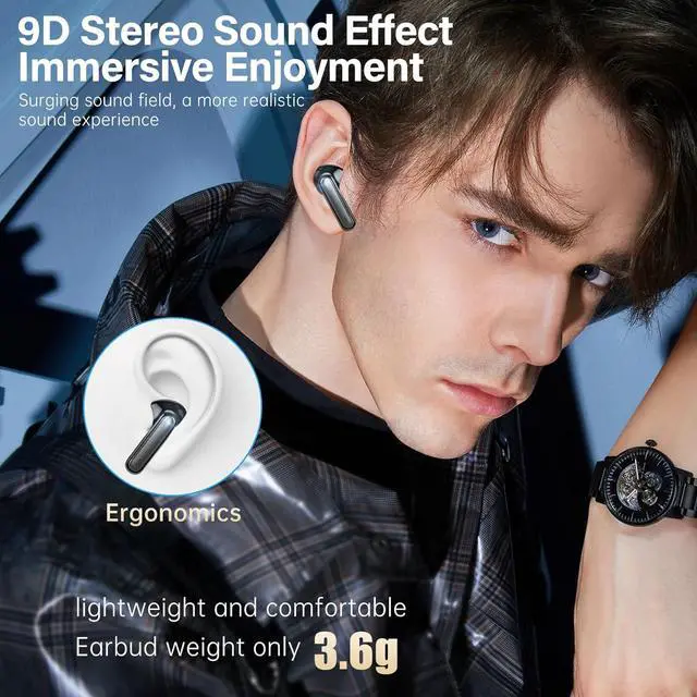 Alt view image 5 of 7 - A10 Pro Wireless Earbuds Bluetooth 5.3 HiFi Stereo, 50H Playback LED Digital Display Earphones, ENC Noise Cancelling Mic, Ergonomic Sport Headphone Headset for Gym/Running/Work