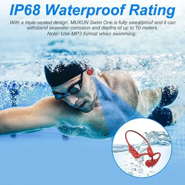 Alt view image 4 of 7 - New Open-Ear Bone Conduction Headphones,Bluetooth 5.4 & 32GB Memory MP3 Player Underwater Sport Earphones IP68 Waterproof with Earplug,Built-in Mic Wireless Earbuds,for Swimming,Running,Cycling (Red)