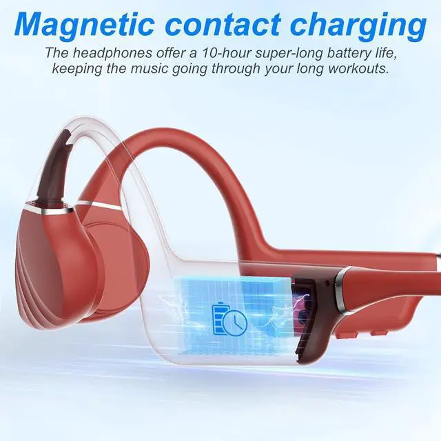 Alt view image 7 of 7 - New Open-Ear Bone Conduction Headphones,Bluetooth 5.4 & 32GB Memory MP3 Player Underwater Sport Earphones IP68 Waterproof with Earplug,Built-in Mic Wireless Earbuds,for Swimming,Running,Cycling (Red)