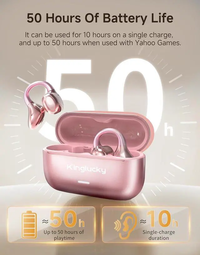 Alt view image 7 of 7 - King Lucky Clip On Earbuds Wireless Bluetooth 5.4-Open Ear Earbuds&Headphones,50H Playtime,IPX5 Waterproof,ENC,Multipoint,Ideal for Running,Sport,Workout,Compatible with Glasses&Small Ears