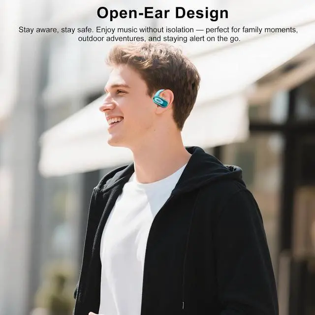 Alt view image 3 of 7 - Open Ear Headphones, Bluetooth 5.4 Earbuds, 50H, Air Conduction Ear buds, HD Stereo Bass Over Ear Earphones with Earhooks, Ultra-Comfort Secure Fit, IPX7 Waterproof Headset for Working Sports, Blue