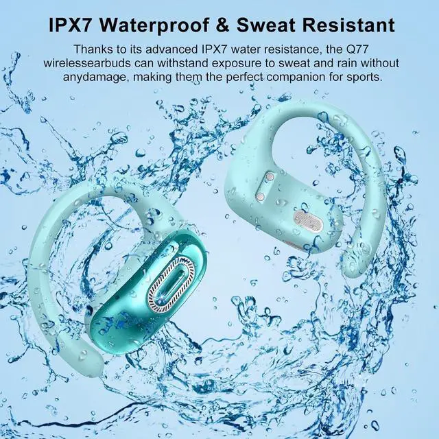 Alt view image 6 of 7 - Open Ear Headphones, Bluetooth 5.4 Earbuds, 50H, Air Conduction Ear buds, HD Stereo Bass Over Ear Earphones with Earhooks, Ultra-Comfort Secure Fit, IPX7 Waterproof Headset for Working Sports, Blue