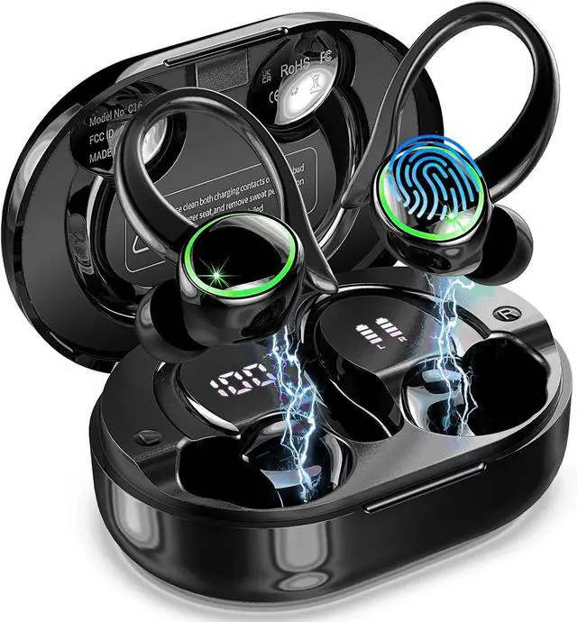 Main image of Wireless Earbuds, Bluetooth 5.4 Headphones Sports, Playback Over-Ear Buds with ENC Noise Cancelling Mic, Deep Bass Fitness Earphones Gym Running, IP7 Waterproof Headset with Earhook Workout