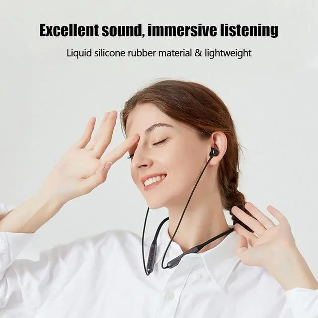 Alt view image 2 of 7 - Bluetooth Neckband Headphones Wireless Neckband Noise Cancelling Earbuds 8 Hours Long Battery Life IPX5 Waterproof Running Sports Workout Headphone for iPhone and Android