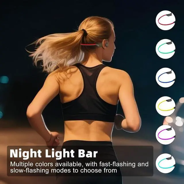 Alt view image 2 of 6 - Swimming Bone Conduction Headphones with Night Safety Light, IP68 Waterproof MP3 Mode Underwater Swimming Headphone,Wireless Night Running Sport Open Earphones Bluetooth 5.4 Earbuds for Marathon,Black