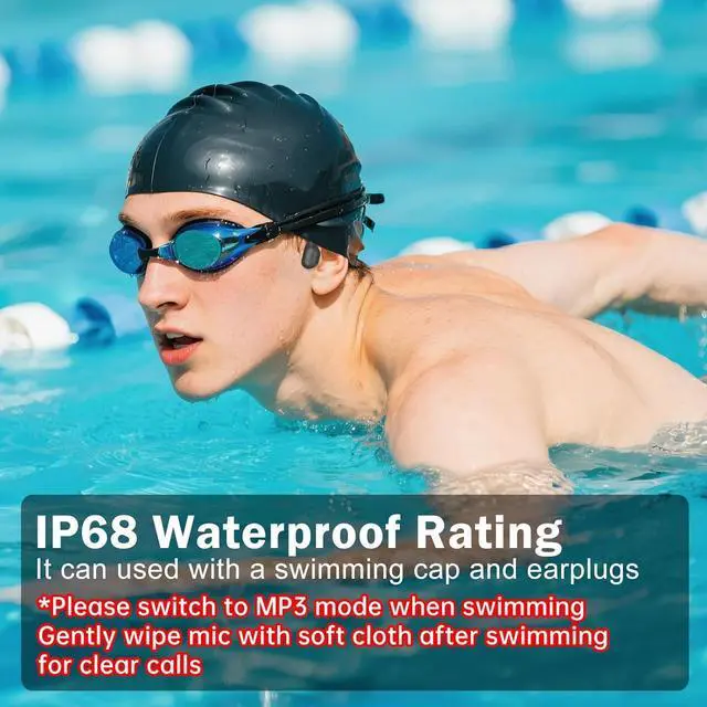 Alt view image 3 of 6 - Swimming Bone Conduction Headphones with Night Safety Light, IP68 Waterproof MP3 Mode Underwater Swimming Headphone,Wireless Night Running Sport Open Earphones Bluetooth 5.4 Earbuds for Marathon,Black