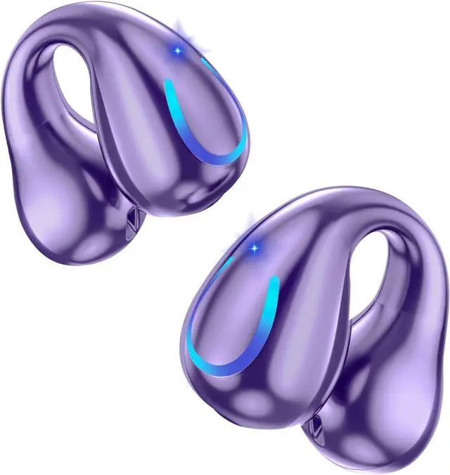 Main image of Ultra Open Ear Headphones Bluetooth 5.3 Wireless Clip On Earbuds with Digital Display Charging Case 60 Hours Playtime Sport Earphones Built-in Mic IPX7 Waterproof for Running Fitness Purple