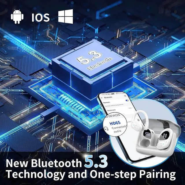 Alt view image 4 of 7 - 2 Sets Wireless Earbuds Sport, Bluetooth 5.4 Over Ear Buds Stereo Deep Bass Over Ear Bud with Earhooks, 75H Wireless Earphones with Mic, IPX7 Waterproof Earphone for Sports Blue+White