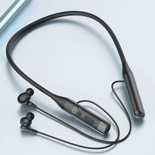 Main image of Neckband Bluetooth Headphones 100H Playtime Deep Bass Earphones Bluetooth 6.0 Headset Card-Inserting LED Display Wireless Stereo Neckband Earbuds with Microphone for Sports/Workout/Office (Black)