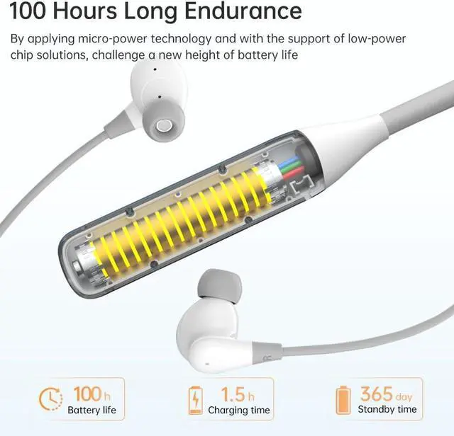 Alt view image 3 of 7 - Neckband Bluetooth Headphones 100H Playtime Deep Bass Earphones Bluetooth 6.0 Headset Card-Inserting LED Display Wireless Stereo Neckband Earbuds with Microphone for Sports/Workout/Office (Black)