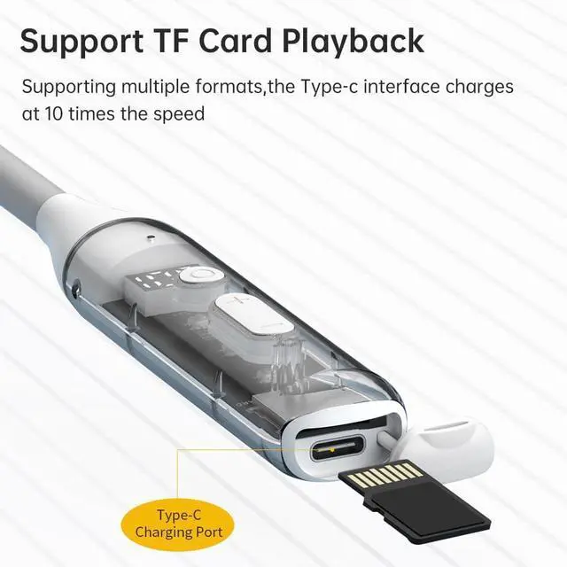 Alt view image 7 of 7 - Neckband Bluetooth Headphones 100H Playtime Deep Bass Earphones Bluetooth 6.0 Headset Card-Inserting LED Display Wireless Stereo Neckband Earbuds with Microphone for Sports/Workout/Office (Black)