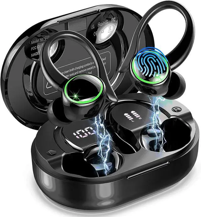 Main image of Wireless Earbuds, Bluetooth Headphones Sports, Playback Over-Ear Buds with ENC Noise Cancelling Mic, Deep Bass Fitness Earphones Gym Running, IP7 Waterproof Headset with Earhook Workout