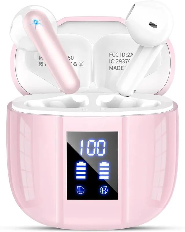 Main image of Wireless Earbuds, Bluetooth 5.4 Headphones, 48H, Stereo Ear Buds, LED Display Earphones with Mic, IP7 Waterproof In EarBud, Comfort Fit, Bluetooth Earbuds for Phone Android iOS, Sport, Walk, Pink