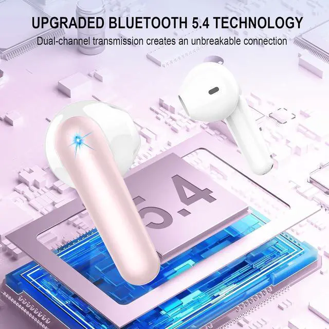 Alt view image 2 of 7 - Wireless Earbuds, Bluetooth 5.4 Headphones, 48H, Stereo Ear Buds, LED Display Earphones with Mic, IP7 Waterproof In EarBud, Comfort Fit, Bluetooth Earbuds for Phone Android iOS, Sport, Walk, Pink