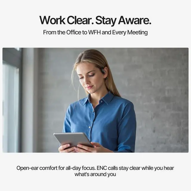 Alt view image 4 of 6 - Open Ear Bluetooth Headphones Air Conduction Neckband  ENC Clear Calls, All-Day Battery, Glasses-Friendly, Sweat-Resistant, Bluetooth 5.2 for Work & Sports