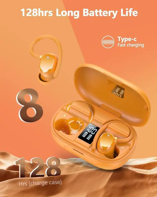 Alt view image 2 of 7 - Wireless Bluetooth Earbuds Sport New Bluetooth 5.3 Headphones with LED Display Powerful Bass Over Ear Earphones with Earhooks IP7 Waterproof for Gym