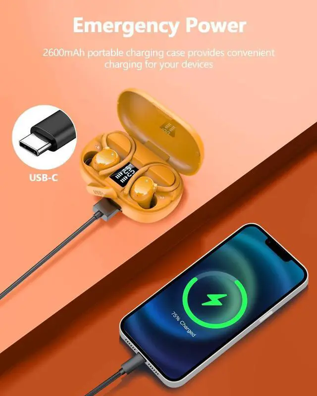 Alt view image 6 of 7 - Wireless Bluetooth Earbuds Sport New Bluetooth 5.3 Headphones with LED Display Powerful Bass Over Ear Earphones with Earhooks IP7 Waterproof for Gym