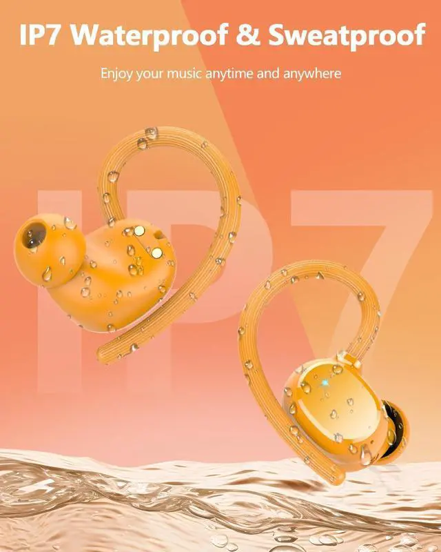 Alt view image 7 of 7 - Wireless Bluetooth Earbuds Sport New Bluetooth 5.3 Headphones with LED Display Powerful Bass Over Ear Earphones with Earhooks IP7 Waterproof for Gym