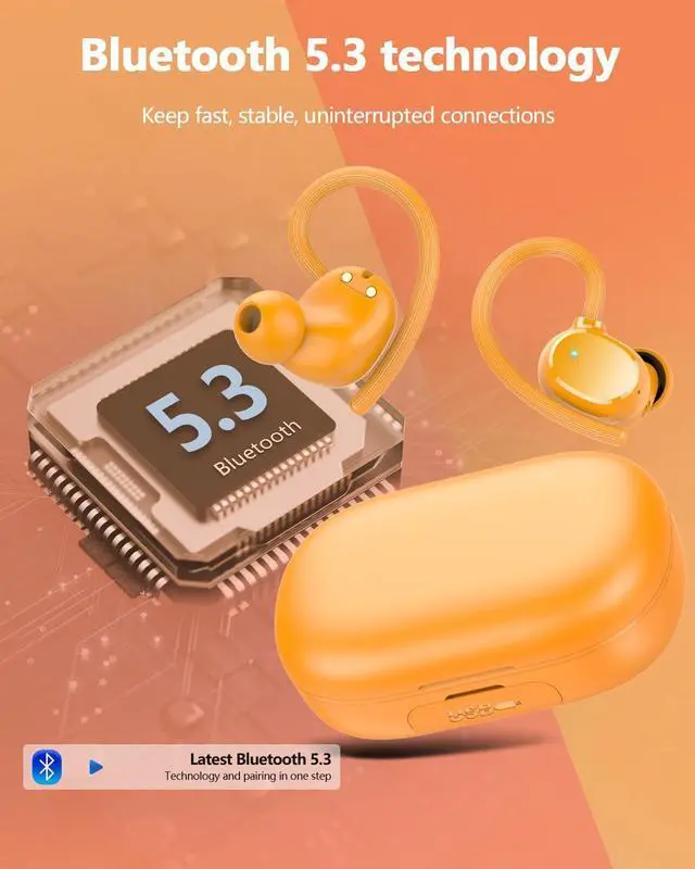 Alt view image 3 of 7 - Wireless Bluetooth Earbuds Sport New Bluetooth 5.3 Headphones with LED Display Powerful Bass Over Ear Earphones with Earhooks IP7 Waterproof for Gym