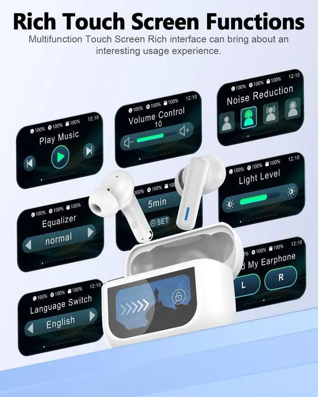 Alt view image 2 of 7 - ZIUTY Wireless Earbuds Bluetooth Headphones, ANC/ENC Noise Cancelling, Ear Buds with Multifuntional Touch Screen, 40H Stereo Sound for Sports, IPX7 Clear Calls, 5 EQ for iOS Android (White)