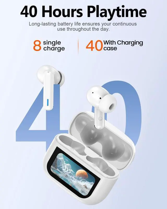 Alt view image 6 of 7 - ZIUTY Wireless Earbuds Bluetooth Headphones, ANC/ENC Noise Cancelling, Ear Buds with Multifuntional Touch Screen, 40H Stereo Sound for Sports, IPX7 Clear Calls, 5 EQ for iOS Android (White)