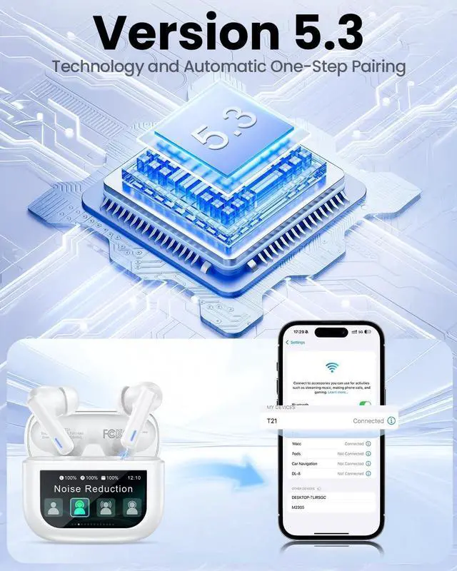 Alt view image 4 of 7 - ZIUTY Wireless Earbuds Bluetooth Headphones, ANC/ENC Noise Cancelling, Ear Buds with Multifuntional Touch Screen, 40H Stereo Sound for Sports, IPX7 Clear Calls, 5 EQ for iOS Android (White)