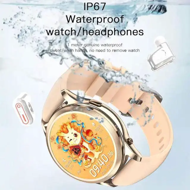 Alt view image 3 of 5 - Women's Smart Watch with Earbuds,2 in 1 Build-in TWS Wireless BT5.0 Earphone Fitness Sports Health Monitor Black X17 MINI