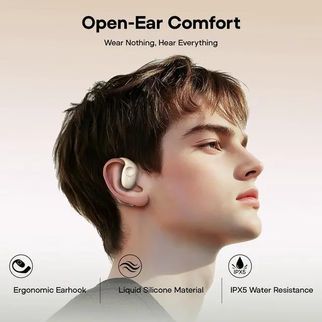 Alt view image 2 of 7 - Linsoul Kiwi Ears Spark OWS Open Ear Wireless Earbuds, Bluetooth 5.2 Gaming Earbuds, with Silicone Earhook, 21H Playtime, Wireless Charging for Sports Workout Running