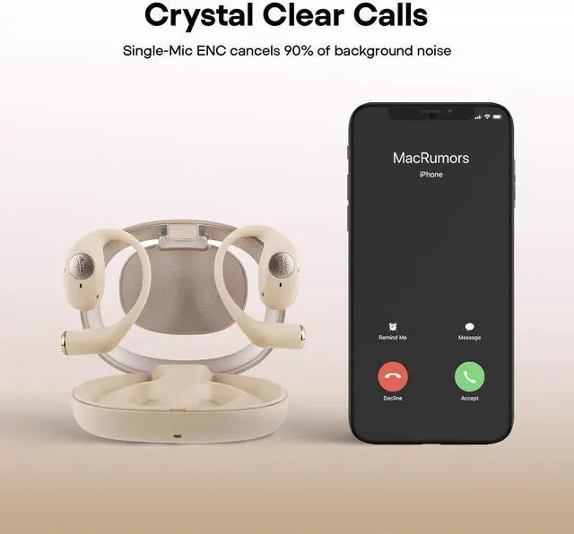 Alt view image 3 of 7 - Linsoul Kiwi Ears Spark OWS Open Ear Wireless Earbuds, Bluetooth 5.2 Gaming Earbuds, with Silicone Earhook, 21H Playtime, Wireless Charging for Sports Workout Running