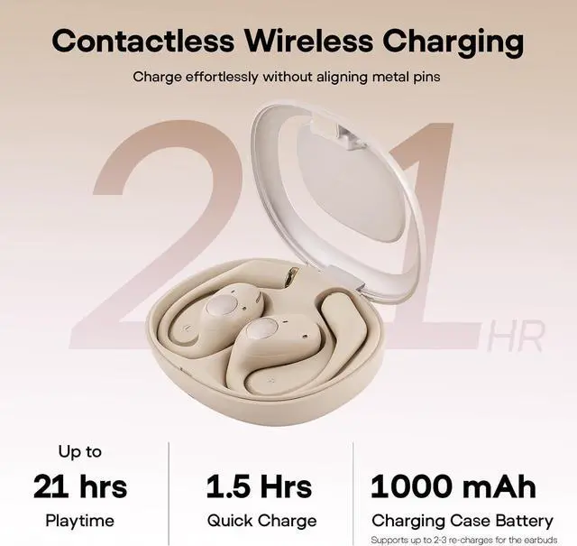 Alt view image 4 of 7 - Linsoul Kiwi Ears Spark OWS Open Ear Wireless Earbuds, Bluetooth 5.2 Gaming Earbuds, with Silicone Earhook, 21H Playtime, Wireless Charging for Sports Workout Running