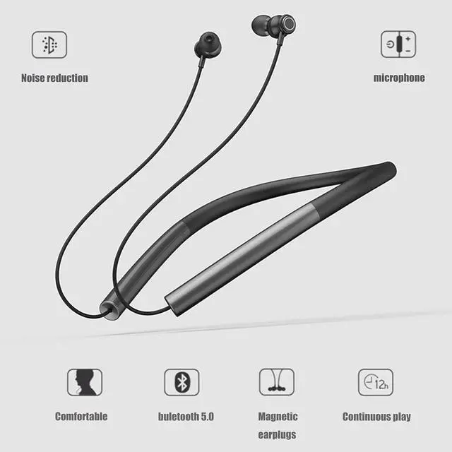Alt view image 3 of 7 - Bluetooth Headphones Wireless Earbuds Neckband with mic Noise Cancelling Wireless Headset 400 Hours Standby time for Sports, Dark Black
