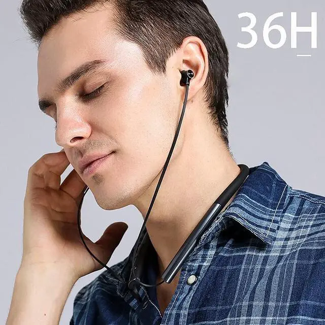 Alt view image 6 of 7 - Neckband Earphones Bluetooth 5.0 Headphones CVC8.0 Noise Cancelling Bluetooth Headset Wireless Earbuds Neckband with Mic,9D Deep Bass, 20H Overall Endurance,Sports for Running Driving Working, Black