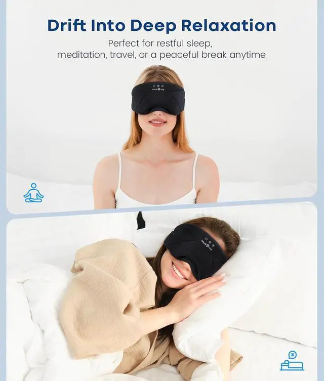 Alt view image 5 of 7 - MUSICOZY Bluetooth 5.4 Sleep Headphones Headband, Zipper Washable Eye Mask with HD Stereo Speakers + Wireless Sports Headband, 14H Playtime Music Headphones for Sleeping, Running, Travel, Meditation