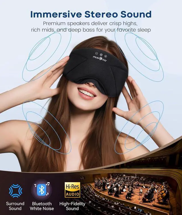 Alt view image 5 of 7 - MUSICOZY Bluetooth 5.4 Sleep Headphones Headband, Zipper Washable Eye Mask with HD Stereo Speakers + Wireless Sports Headband, 14H Playtime Music Headphones for Sleeping, Running, Travel, Meditation