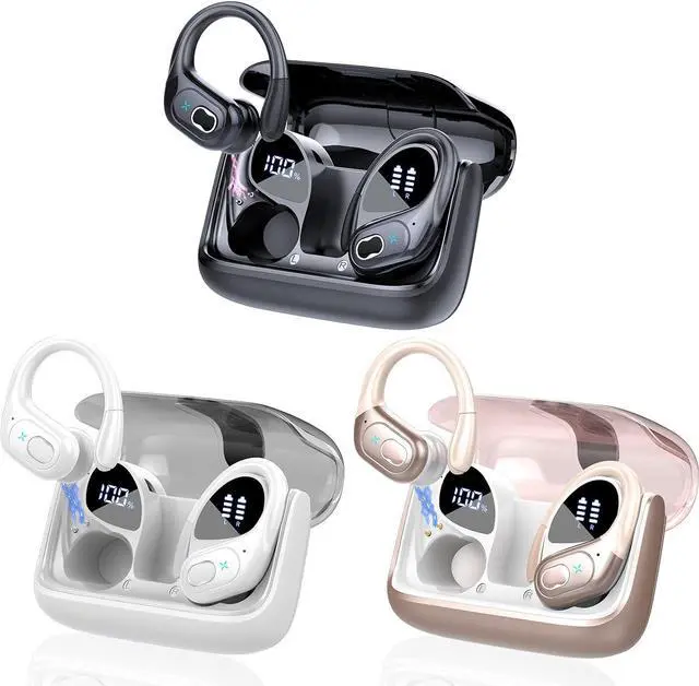 Main image of 3 Sets Wireless Earbuds Sport, Bluetooth 5.4 Over Ear Buds Stereo Deep Bass Over Ear Bud with Earhooks, 75H Wireless Earphones with Mic, IPX7 Waterproof Earphone for Sports Black+Rose Gold+White