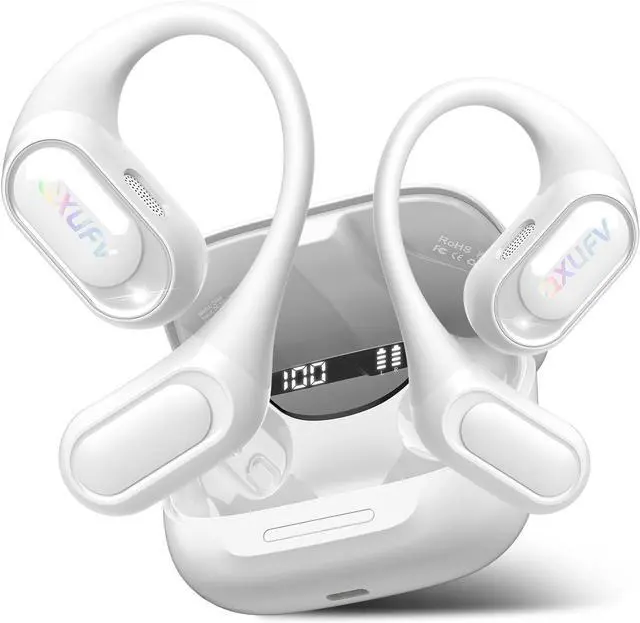 Main image of Open Ear Headphones, Bluetooth 5.4 Headphones Sports, Premium Sound with HD Mic Wireless Earbuds, 48H Playtime LED Power Display Ear Buds, IPX7 Lightweight Comfort Earphones for Running, White