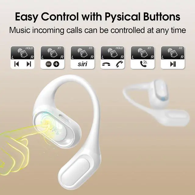 Alt view image 7 of 7 - Open Ear Headphones, Bluetooth 5.4 Headphones Sports, Premium Sound with HD Mic Wireless Earbuds, 48H Playtime LED Power Display Ear Buds, IPX7 Lightweight Comfort Earphones for Running, White
