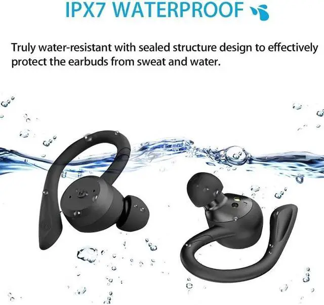 Alt view image 2 of 7 - 20 Hours Play time Swimming Waterproof Bluetooth Earphone Dual Wear Style Sport Wireless Headset TWS Ipx7 Earbuds Stereo (Black)