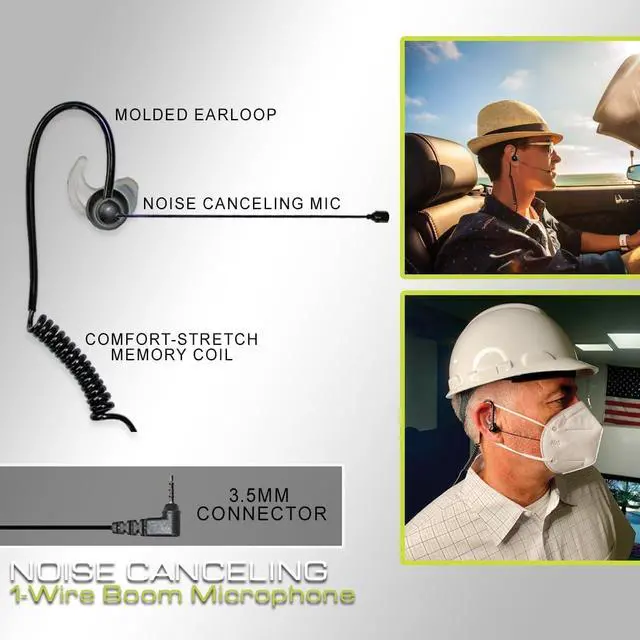 Alt view image 3 of 4 - Klein Electronics 3.5mm Connector Earpiece for Cellular Phones, Noise Canceling Boom Microphone, Lightweight & Secure Communication, Right Ear Usage Only, Includes 3 Sizes of Soft Silicone