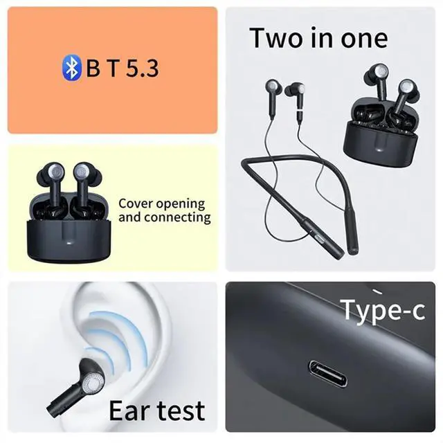 Alt view image 2 of 7 - Bluetooth 5.3 Neckband Headphones Wireless Sports Earbuds,ANC Active Noise Cancellation & ENC Call Noise Cancellation,(2-in-1 Earbuds and Neckband Earphones) 8H Playtime for Working,White