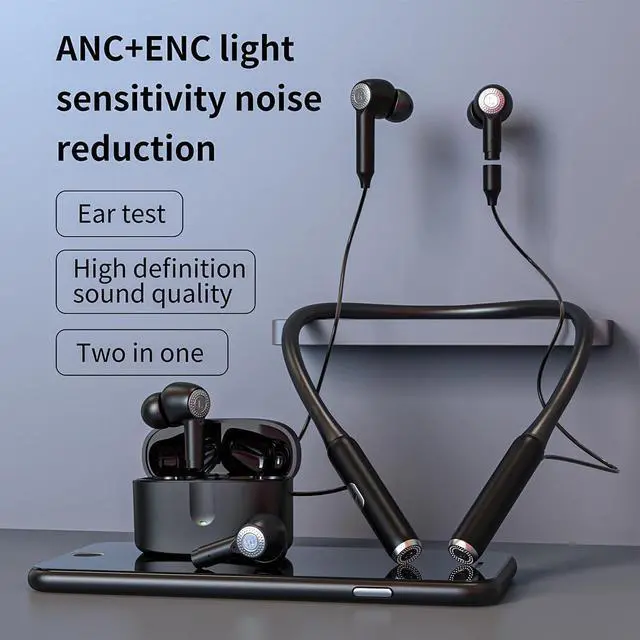 Alt view image 3 of 7 - Bluetooth 5.3 Neckband Headphones Wireless Sports Earbuds,ANC Active Noise Cancellation & ENC Call Noise Cancellation,(2-in-1 Earbuds and Neckband Earphones) 8H Playtime for Working,White