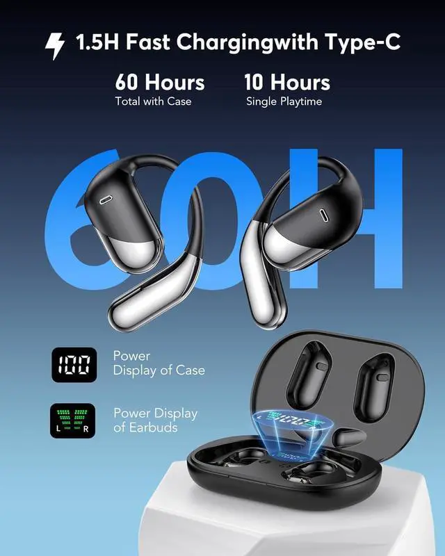 Alt view image 5 of 7 - Open Ear Air Conduction Headphones with Earhooks AI Translator Earbuds Real-Time 144 Languages & Accents, 3-in-1 Open Ear Wireless Bluetooth Earbuds with Charging Case, iOS & Android Compatible