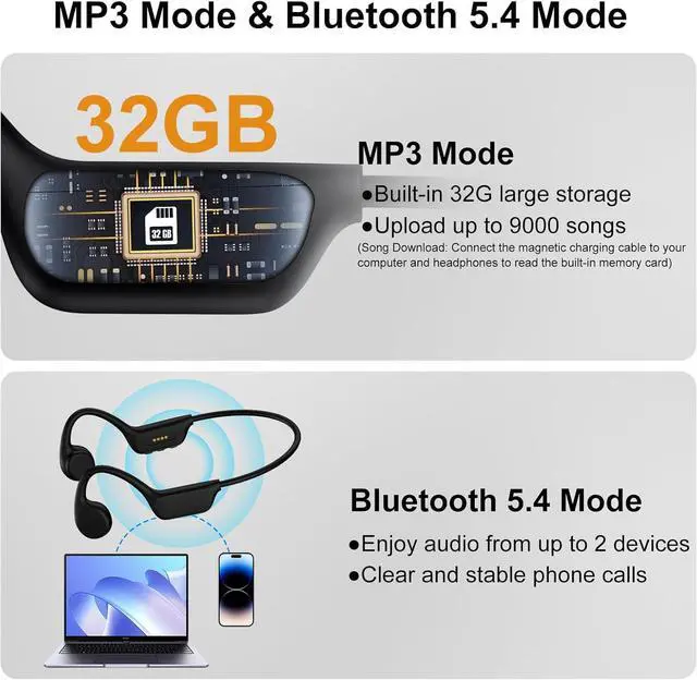 Alt view image 3 of 3 - Bone Conduction Swimming Headphones: IPX8 Waterproof MP3 Player, Open-Ear Bluetooth 5.4 Wireless Earbuds for Swimming, Running & Cycling