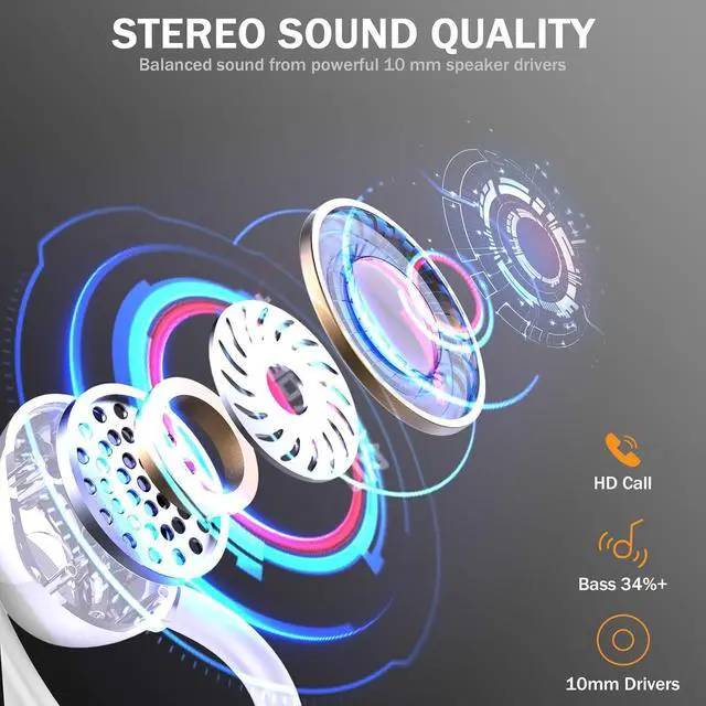 Alt view image 2 of 7 - Wireless Earbuds Sport, 2025 Bluetooth 5.4 Headphones with Earhooks, 48H Stereo Deep Bass Over Ear Buds with 4 ENC Noise Canceling Mics, IP7 Waterproof Earphones for Running Workout Gym (Android/iOS)