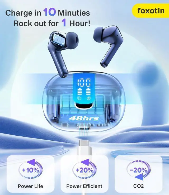 Main image of Ear Buds Wireless Earbuds - Bluetooth 5.3 Headphones (48H Playback) Built in Mic with LED Display Charging Case, IP7 Waterproof Earphone for iPhone Andriod Phones Laptop Sports Workout, Sapphire