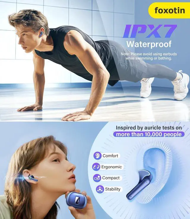 Alt view image 5 of 5 - Ear Buds Wireless Earbuds - Bluetooth 5.3 Headphones (48H Playback) Built in Mic with LED Display Charging Case, IP7 Waterproof Earphone for iPhone Andriod Phones Laptop Sports Workout, Sapphire