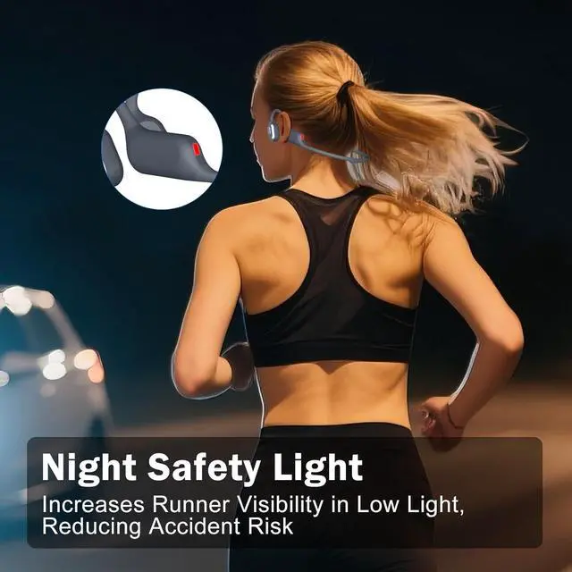 Alt view image 3 of 7 - Swimming Bone Conduction Headphones with Night Safety Light, IP68 Waterproof MP3 Mode Underwater Swimming Headphone, Wireless Sport Open Earphones Bluetooth 5.4 Earbuds,Chrome Silver