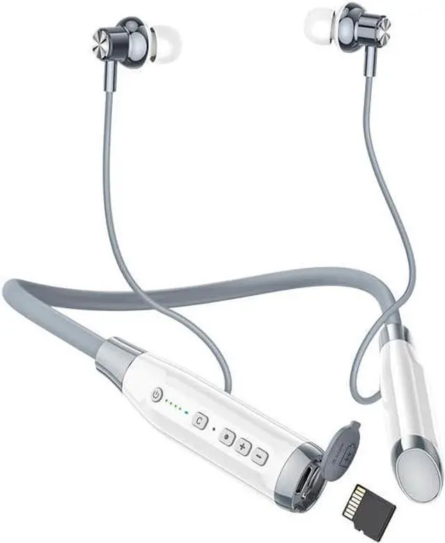 Main image of Neckband Bluetooth Headphones Headset with 100H Playtime,Sports Waterproof Earphones with Durability,Noise Cancelling with Mic,1000mAh Battery,Support TF Card Playback,White-Full in-Ear
