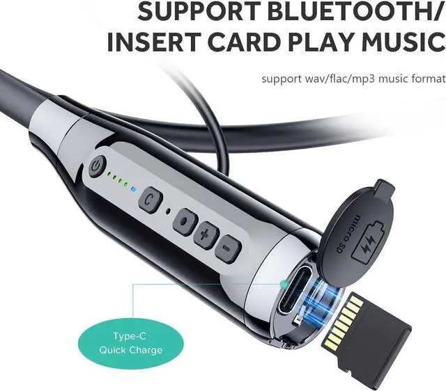 Alt view image 4 of 7 - Neckband Bluetooth Headphones Headset with 100H Playtime,Sports Waterproof Earphones with Durability,Noise Cancelling with Mic,1000mAh Battery,Support TF Card Playback,White-Full in-Ear